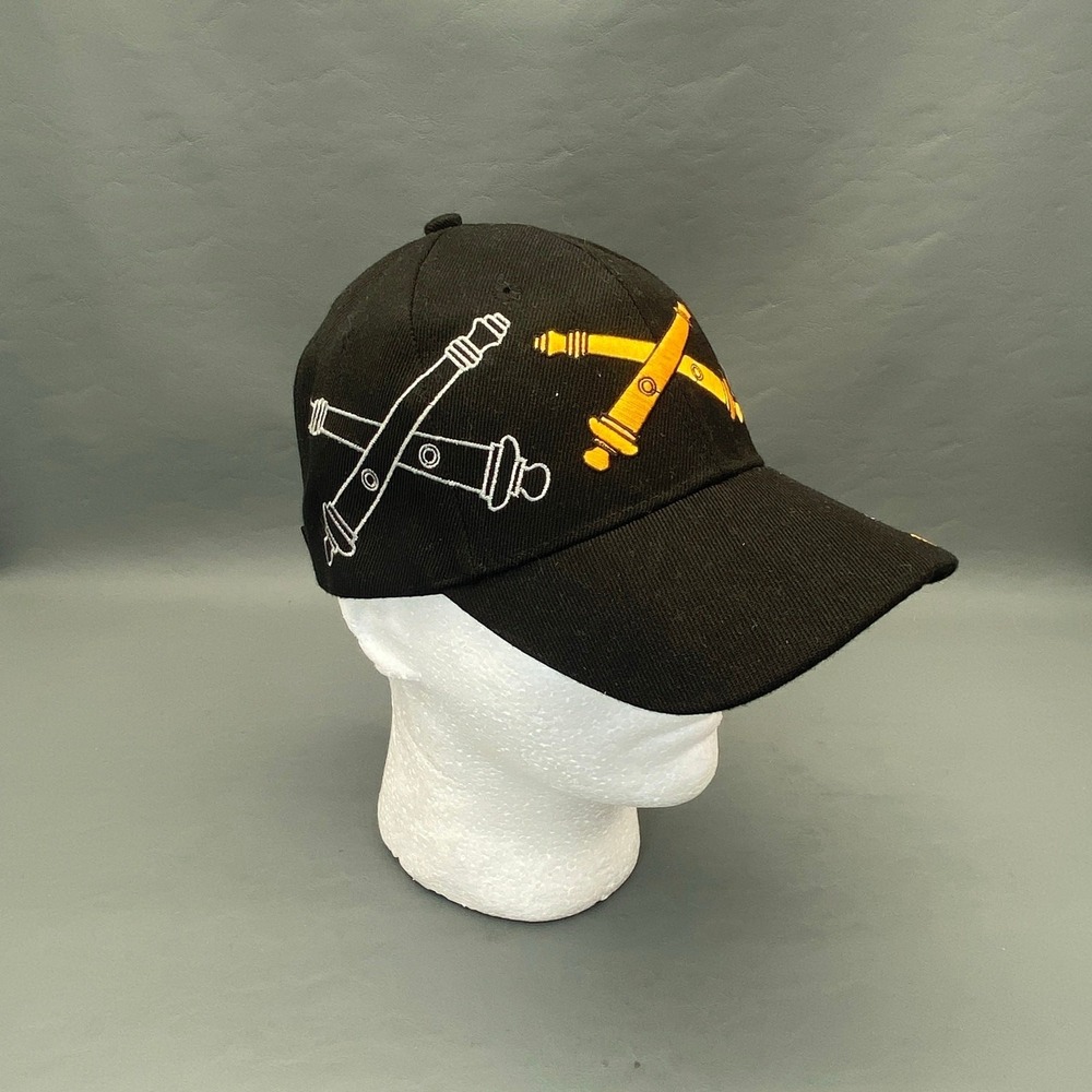 Official US Army Field Artillery Crossed Cannons‎ Black Adjustable Hat Cap